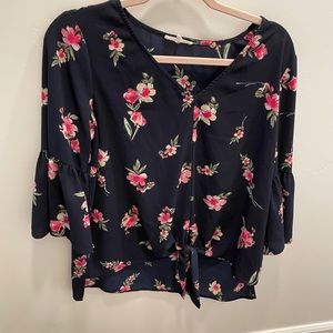 Floral Knot Tie Blouse